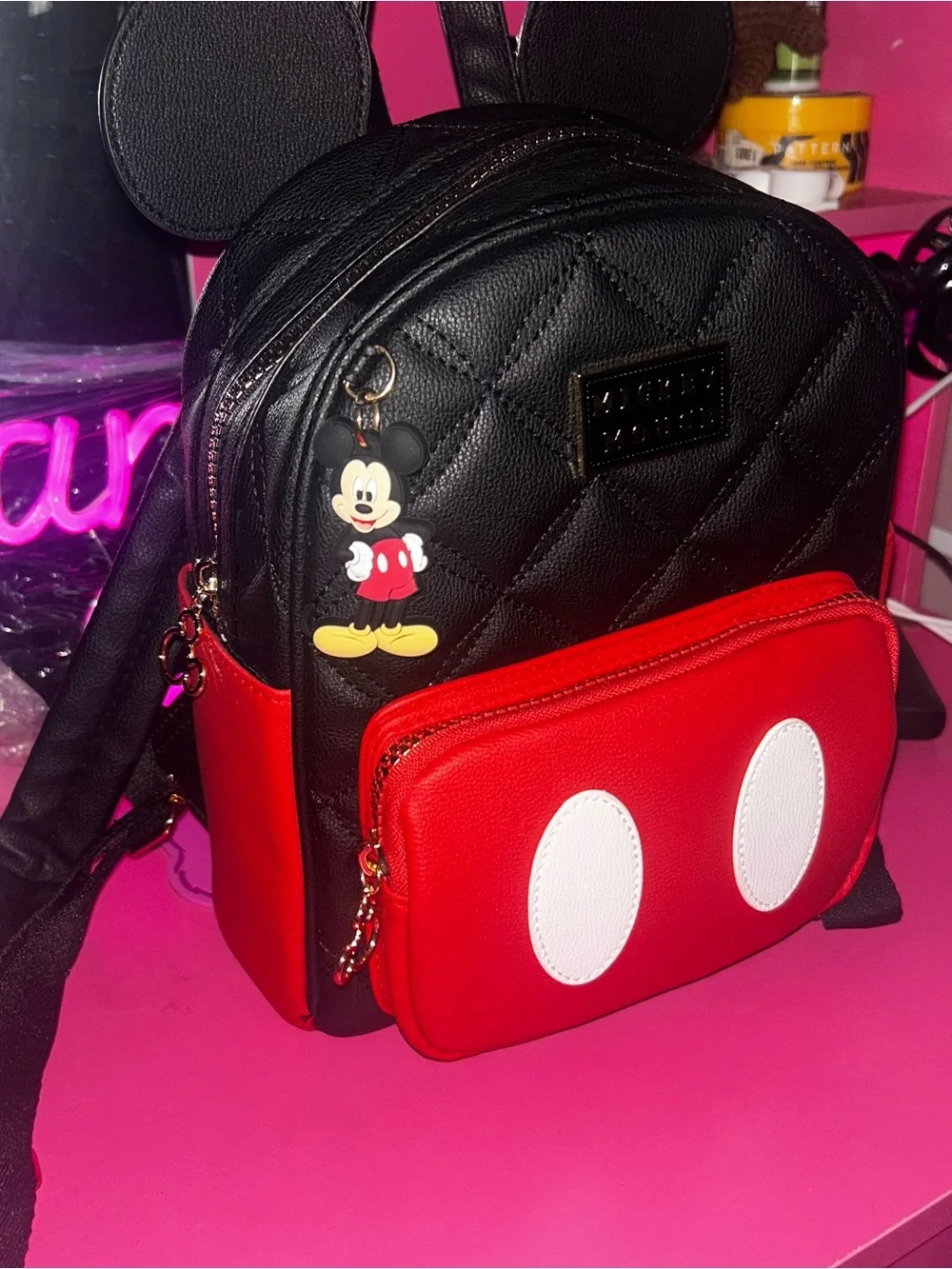 Mickey Mouse Quilted Mini Backpack with Bag Charm Disney X New